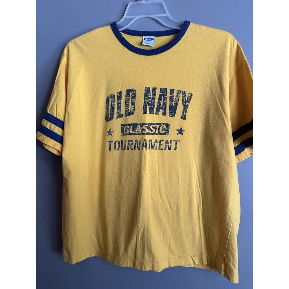 Vintage Y2K Old Navy Spellout T-shirt Distressed Faded XL Boxy Yellow